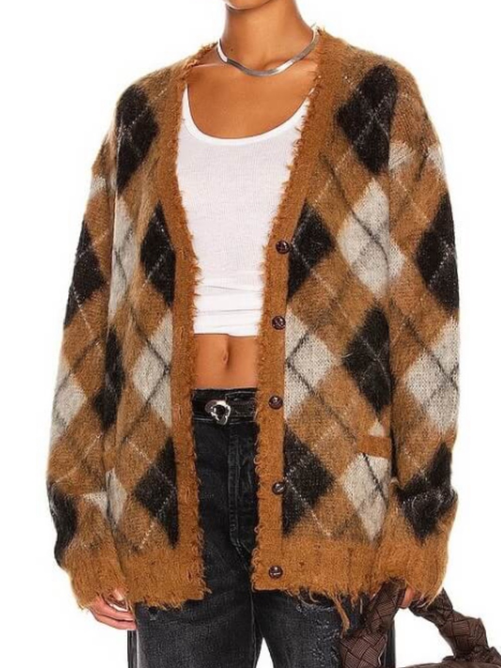 R13 argyle plaid cardigan sweater